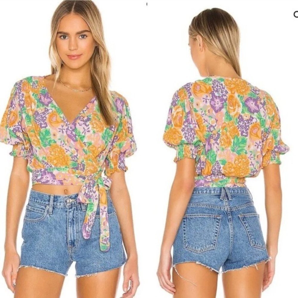 Faithfull the Brand Shirt NWT Revolve La Cole Wrap Top Ade Floral Print 2 XS